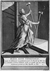 Miraculous Healing of a Paralytic, Marie-Anne Couronneau, on the Tomb of Deacon Francois de Paris at the Parish Cemetery Saint-Medard in Paris, 13th June 1731, engraved by Pieter Yver (1737)